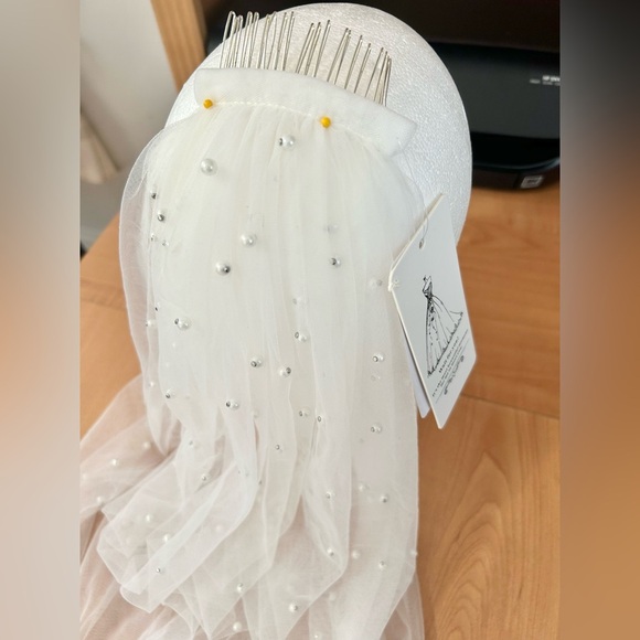 New wedding veil with comb very long beaded pearls beautiful - Picture 4 of 10